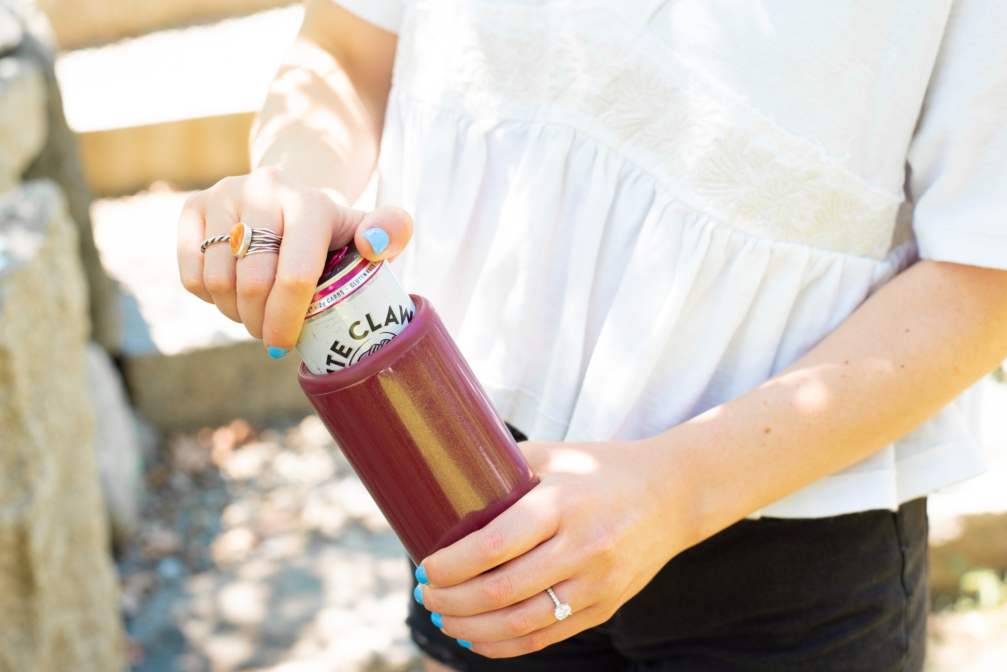 Glitter Maroon Skinny Can Cooler