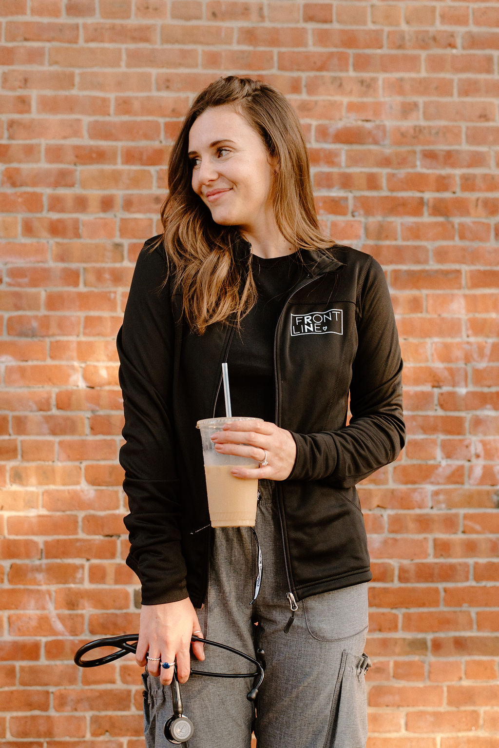 Black Front Line Zip Up Jacket