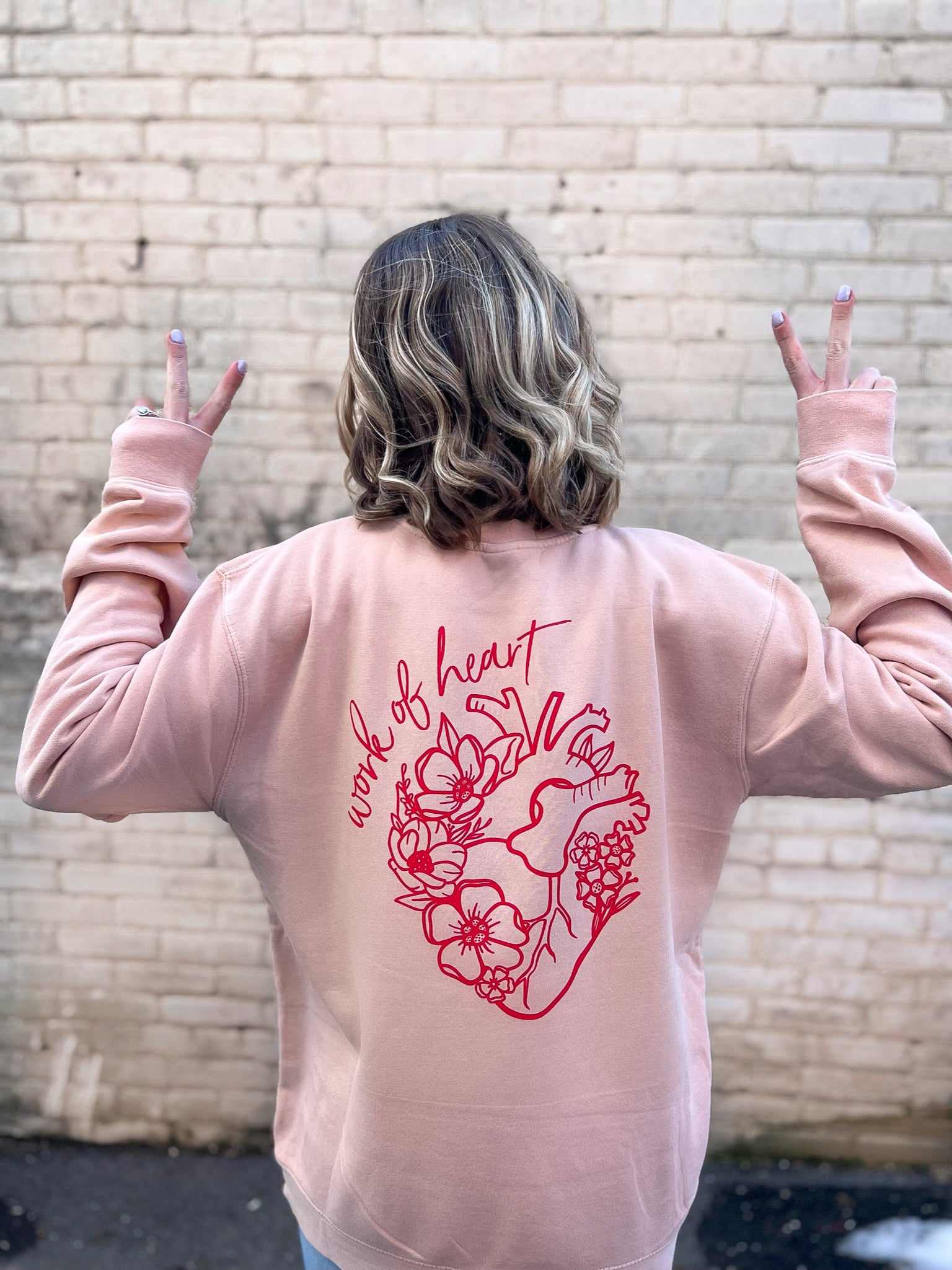 Work Of Heart Pink Crew **TWO LARGE LEFT!**