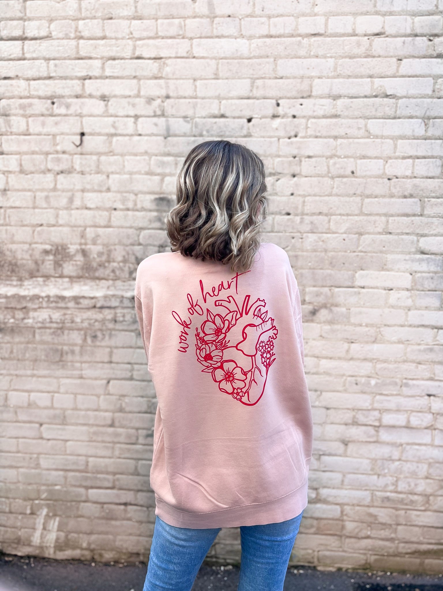 Work Of Heart Pink Crew **TWO LARGE LEFT!**